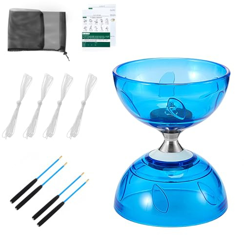 SKIKHN LED Diabolo Freiläufer mit kugellager,3 Lager Diabolo mit Stöcken Und Schnur,Anfänger Jonglier-Set Geschenk,mit 2 Paare Handsticks+3 Ersatzschnur Kit,für Kinder im Innen- und Außenbereich