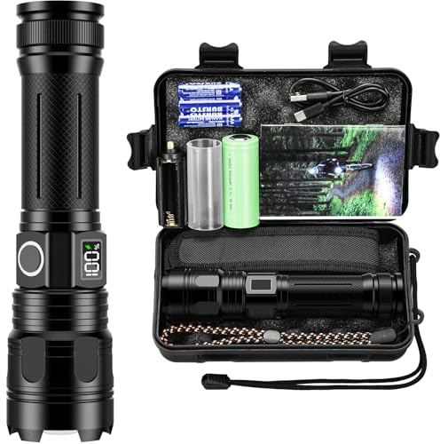 Akdomart Taschenlampe LED, 500000 Lumen Taschenlampe Batteriebetrieben USB Aufladbar, XHM 70.2 LED Flashlight Extrem Hell, IP67 Wasserdicht 5 Lichtmodi AK-01 Taschenlampen (Schwarz)