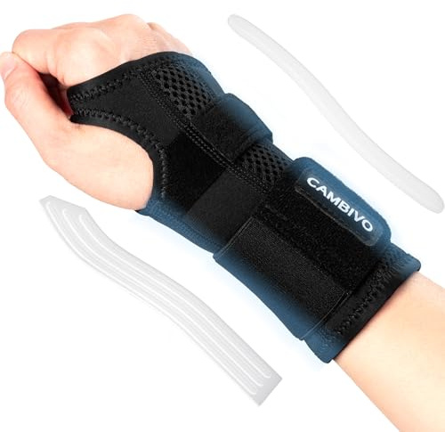 CAMBIVO Handgelenk Bandagen Fitness, Verstellbare Handgelenkstütze mit Metall, Bandage Handgelenk Rechte Linke für Schreiben, Tippen, Gewichtheben, Erledigen von Hausarbeiten (Schwarz/Rechts, S/M)