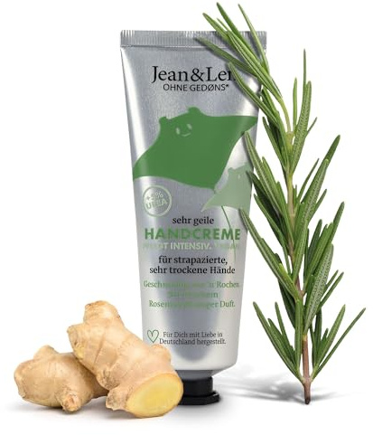 Jean & Len Sehr geile Handcreme Rosemary & Ginger, mit Urea, Handpflege für trockene und rissige Hände, spendet Feuchtigkeit und pflegt intensiv, ohne Parabene & Silikone, Handcreme Tube, vegan, 75 ml
