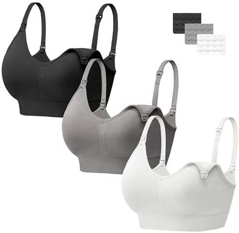 HBselect Schwangerschafts Still BH Nahtloser BH mit extra BH-Verlängerungen | 3er Set Still BH Baumwolle, weiche, gepolsterte Bralette für Stillzeit und Alltag, Nursing Bra Oberteil mit Stillverschluss
