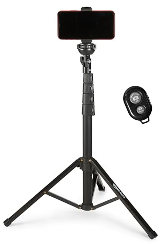Amazon Basics Ausziehbares Telefonstativ und Selfie-Stick, 162,0cm/64,0in, mit kabelloser Fernbedienung, Schwarz