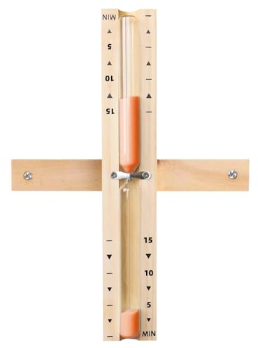 Sauna Sanduhr 15 Minuten – Hochpräzises Sauna Zubehör aus Buchenholz, Edle Saunauhr mit Feinem Sand, Sicherheitsglas, 360° Drehbar, Inkl. Montagezubehör
