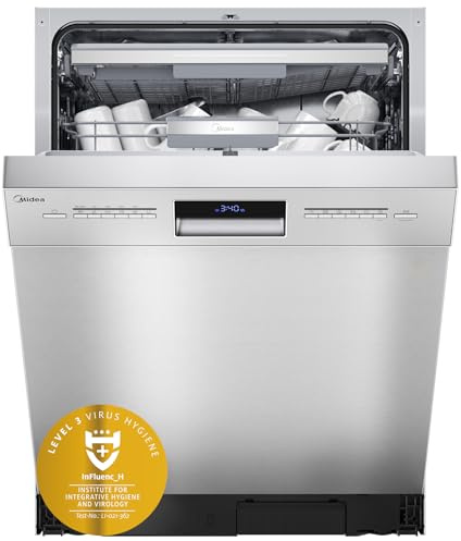 Midea SU 7.35X14BS Geschirrspüler 60cm Unterbau, 14 Maßgedecke Spülmaschine Teilintegrierbar mit WiFi, Extra Trocknung, 8 Programme, 42dB, 1-24h Startzeitverzögerung, Inox