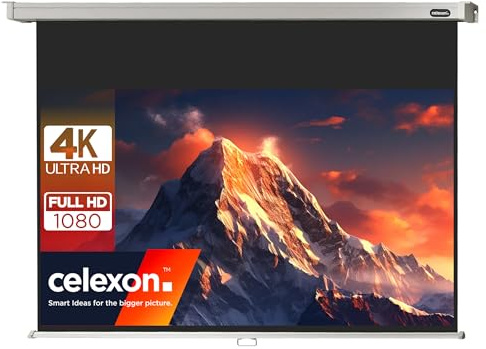 celexon Professional Rollo-Leinwand 90 | 200x113 cm 16:9 | manuell ausziehbare 4K, Full-HD Beamer-Leinwand für das Büro & Heimkino-Projektionen | Wand- & Deckenmontage/ zum Aufhängen