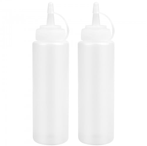 Naapesi 2 Stück Plastik Squeeze Flasche, Quetschflasche Mit Kappen, 8oz Kein Leck Condiment Flaschen für Malen,Backen,Ketchup,scharfe Soße,Olivenöl, Saucenflasche(Transparent, 250ML)