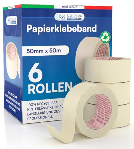 DNK TRADE 6x Malerband 50mm x 50m - Malerkrepp Kreppband Abklebeband | Vielseitiges Klebeband für Malerarbeiten ohne Lösungsmittel