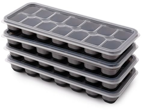 4 Pack Silikon Eiswürfelform mit Deckel, Eiswürfelbehälter Stapelbar, Sichere Gesunde Eiswürfel Form für Cocktail Whiskey Kaffee (4 Schwarz)