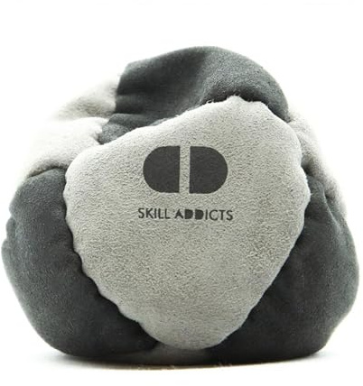 Skill Addicts Starter Footbag, Weicher Hacky Sack für Kinder und Erwachsene, Lern-App für HäckySack Tricks inklusive - Grau Schwarz