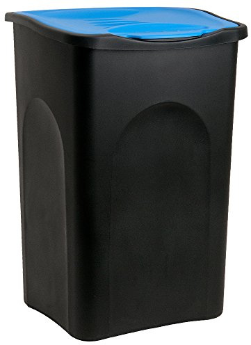Stefanplast Mülleimer mit Deckel 50L | für Küche & Büro, Biomüll, Gelber Sack, Mülltrennung, Schwarz Blau, Einfache Reinigung, Recycling, Abfalleimer,