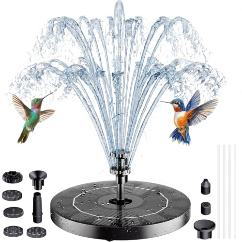 AISITIN 3.5W Solarbrunnen für Draussen (φ180mm) Solar Springbrunnen für Außen mit 4 Stützstangen Solar Teichpumpe mit 8 Düsen Solar Schwimmender Fontäne Pumpe für Garten/Teich/VogelBad/Wasserspiel