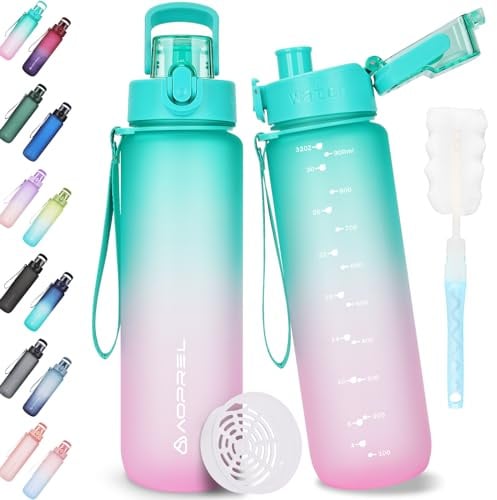 AOPREL Trinkflasche 1L Tritan BPA-Frei Wasserflasche Mit Filter | Auslaufsicher Trinkflasche Sport mit Bürste Auslaufsicher Sportflasche für Fitness, Wandern, Camping, Schule und Büro