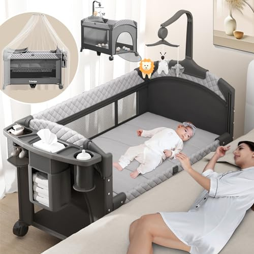 Trimigo Klappbares babybett&Reisebett & Beistellbett –Tragbar Baby Bett Höhenverstellbar, Tragbar & Einfach zu Verstauen, inkl. Spielzeug, Wickeltisch und Moskitonetz – Geschenk für Junge Eltern