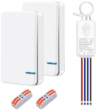 NineLeaf Funkschalter 230V Mit Fernbedienung,2 Mini Funkschalter | Ohne Verkabelung,400m Reichweite,IP66 wasserdicht,10A/1000W für LED Leuchten – ideal für Haus- und Wohnungsrenovierung