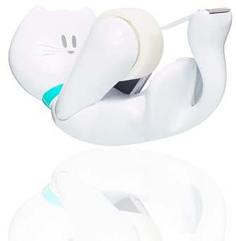 Scotch 3M Tischabroller inkl. 1 Rolle Klebeband - Katze Klebeband Abroller, auch für Kinder, weiß, 19 mm x 8,89 m