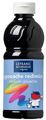 Lefranc Bourgeois 188017 flüssige Tempera Redimix Farbe, leuchtende Gouachefarbe auf Wasserbasis, hohe Deckkraft, hervorragenden Maleigenschaften, gebrauchsfertig, 500ml Flasche - Schwarz
