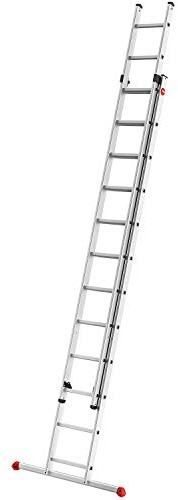 Hailo S80 ProfiStep Duo Alu-Schiebeleiter - 2 x 12 Sprossen belastbar bis 150 kg - Rastsystem mit Anhebesicherung - sprossenweise höhenverstellbar - Aluleiter Made in Germany - rostfrei - Silber