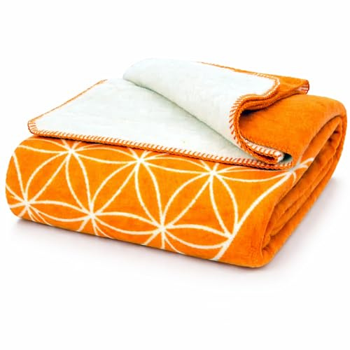 Glart J2BO Kuscheldecke Blume des Lebens 150x200 cm Wohndecke aus Baumwolle Polyacryl Mix für Sofa Couch und Bett