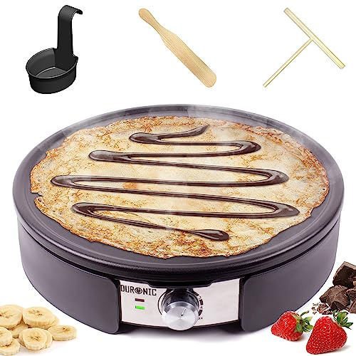 Duronic PM152 Crêpes Maker XXL, 37 cm Crepesmaker mit abnehmbarer Platte, elektrischer Crepe Maker für Pfannkuchen, Tortillas & Yufka, inkl. Zubehör