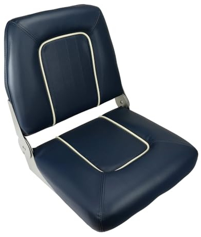 SAWESTO ALLPA Bootssitz Klappsitz Coach Deluxe | klappbarer Bootsstuhl/Vinyl wetterfest & wasserfest gepolsterter Steuerstuhl für Boote und Angler – Navy Blau / 432 x 457 x 381 mm