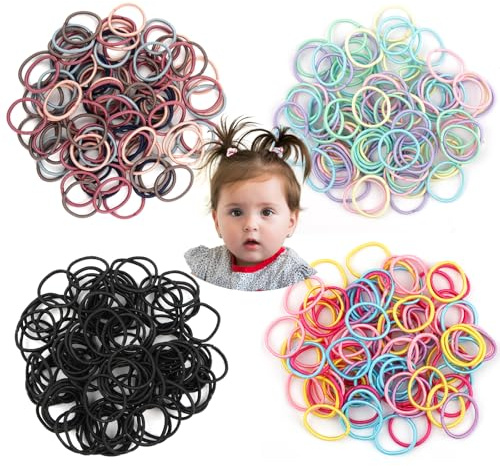 Maxmoc 400 Stück Haargummis Mädchen,Bunt Baby Haargummi | Elastisch Haargummis Klein,Nichtmetall, Pferdeschwanz Halter für Mädchen
