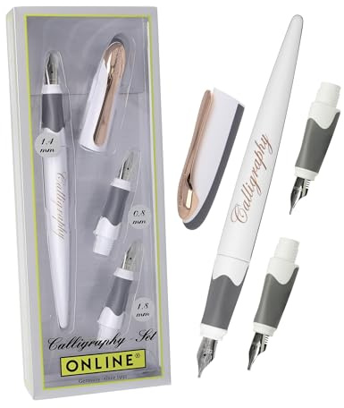 Online Air Kalligrafie Set White Rose I Schönschreibfüller mit Kombipatrone & 3 Federn in den Strichstärken 0,8/1,4/1,8mm I Kalligraphie Füller Geschenkset I für Standard-Tintenpatronen & Konverter