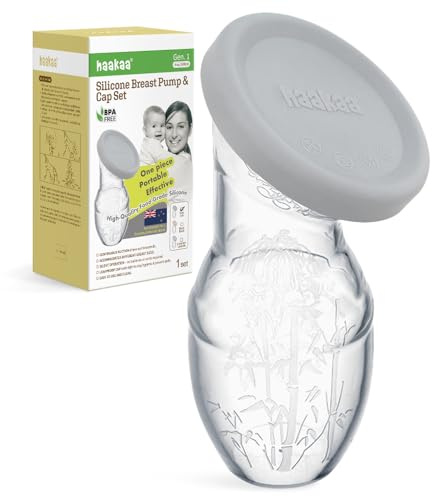 haakaa 100 ml Milchpumpe aus Silikon mit Deckel, transparent, manuelle Milchpumpe, gesund und harmlos, spart jeden Tropfen Muttermilch