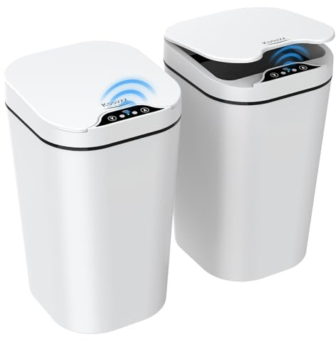 Kssvzz 2er Set Mülleimer Bad mit Sensor, 10L Automatischer Mülleimer mit Deckel, Elektrischer Mülleimer für Büro, Schlafzimmer, Küchen (Weiß)