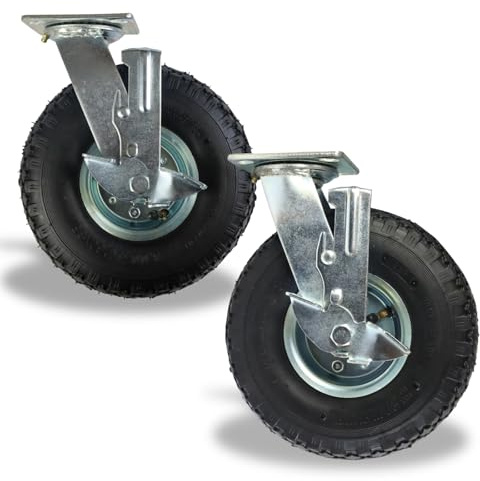 2 x FROSAL Lenkrolle mit Bremse 260 mm Transportrolle Luftreifen Palettenrolle Rolle Luftrad Plattenrolle