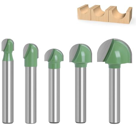 Schaft Oberfräser Hohlkehlfräser, 6 mm 5 Stücke, Rund Nase Cove Core Box Fräser, Holzbearbeitung Fräser, Hartmetall Holzbearbeitung Fräser, Radiusfräser Kugelfräser, Grün, 6mm /8mm /10mm /12mm /18mm