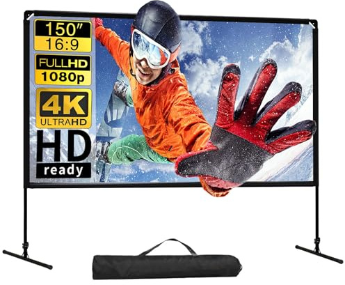 GT GETCO TECH 150-Zoll-Leinwand Mit Ständer, 16:9 Indoor-Outdoor-Beamer Leinwand Mit Stativ, Tragbare HD-Leinwand, Hintere Kinoleinwand Mit Tragetasche