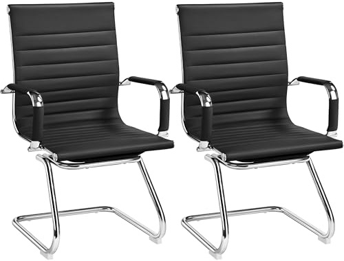 Yaheetech Besucherstuhl Konferenzstühle freischwinger stühle mit armlehne Bürostühle Esszimmerstuhl 2 Stück für Konferenz-Raum/Wartezimmer/Büro/Esszimmer Schwarz