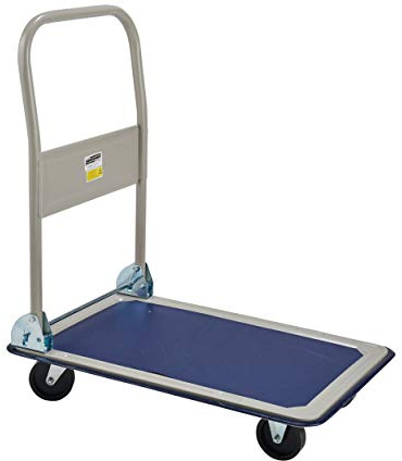 Brüder Mannesmann klappbarer Plattformwagen, 150 kg Tragkraft, Metall, weiß/blau, Anti-Rutsch-Oberfläche, 4 Lenkrollen, platzsparend und stabil, 1 Stück, Maße: 47 × 72 × 11 cm | M 096-T