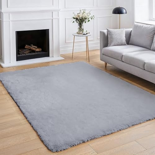 BEIMO Hochflor Teppich Flauschig Grau Teppich Wohnzimmer 80x150 Teppiche Schlafzimmer Anti-Rutsch Bettvorleger Teppiche Weich rutschfest für Kinderzimmer