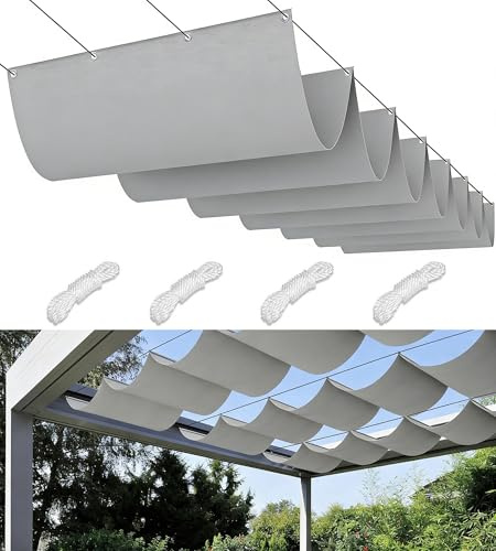 Einziehbare Welle Sonnensegel 1x3M Nach Maß Wellenmarkise Verstellbar Segeltuch mit Ösen und Kordel Markisenstoff UV-Schutz Sonnenschutz Wasserdicht für Garten Pergola Balkon Terrasse Hellgrau