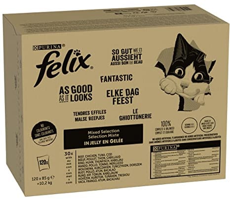 Felix Katzenfutter nass in Gelee, Sorten-Mix, 120er Pack (120 x 85g)