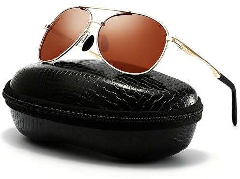 DXRPO Sonnenbrille Herren Polarisiert, Herren Unisex Polarisierte Outdoor Vintage Metall Rahmen Fliegerbrille UV400（Braun Gold）