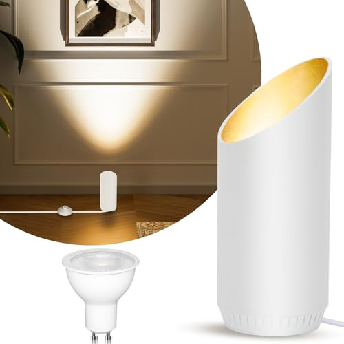 HUAEU LED Bodenstrahler – 6W Uplight Spot für Innenräume, Schwarz, Warmweiß 3000K, GU10 LED Lampen 500LM, Bodenleuchte mit Fußschalter, Perfekt für Pflanzen, Wände, Wohnzimmer & Schlafzimmer（Weiß）