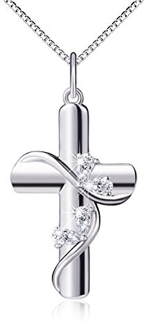DAOCHONG 925 Sterling Silber Zirkonia Glaube Hoffnung Liebe Kreuz Anhänger Halskette für Frauen Muttertag Geburtstag Geschenke, Box Kette 18 Zoll