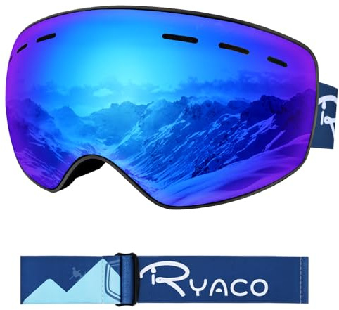 Ryaco Skibrille Kinder, Kinder Skibrille 3-14 Jahre für Jungen Mädchen, Snowboardbrille Anti-Beschlag UV-Schutz, Helmkompatibel für Skifahren Snowboarden Outdoor, Blau