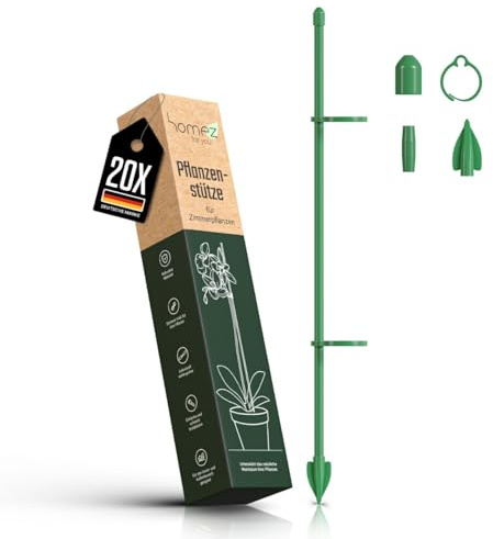 Pflanzenstütze Zimmerpflanzen 20er Set - Pflanzstäbe inkl. 40 Clips – Pflanzenhalter für Orchideen, Kräuter und kleine Topfpflanzen - stabile Rankhilfe