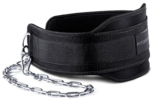 Fitgriff® Dip Gürtel mit Kette + 2 Karabiner, Dip Belt für Bodybuilding, Krafttraining, Gewichtheben - Gewichthebergürtel, Gewicht Gürtel (Schwarz, Onesize)