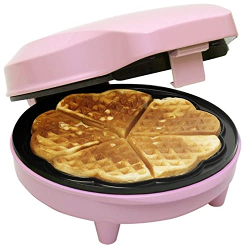 Bestron Waffeleisen für klassische Herzwaffeln, Waffelmaker mit Antihaftbeschichtung für Waffeln in Herzform, Retro Design, inklusive Rezeptvorschläge, 700 Watt, Farbe: Rosa