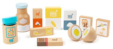 small foot Backzutaten "fresh" aus Holz, Zubehör für die Kinderküche und den Kaufmannsladen, ab 3 Jahren, 11442