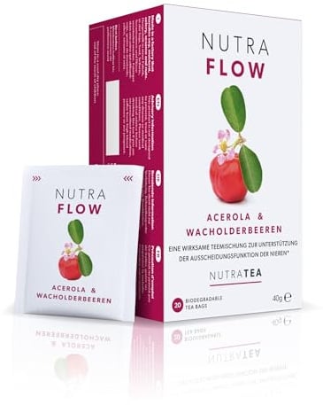 Nutra Tea NUTRAFLOW, Nieren und Blasentee zur Unterstützung bei Blasenentzündung, trägt zur Ausscheidungsfunktion der Nieren bei, 20 wiederverwendbare Teebeutel, Kräutertee mit Cranberry & Acerola