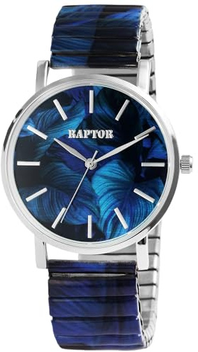 Raptor Colorful Edition Ausgefallene Damenuhr Bunt | Armbanduhr Damen außergewöhnlich mit Zugarmband | Besondere Damenarmbanduhr – Modische Uhr Frauen Senioren (schwarz blau)