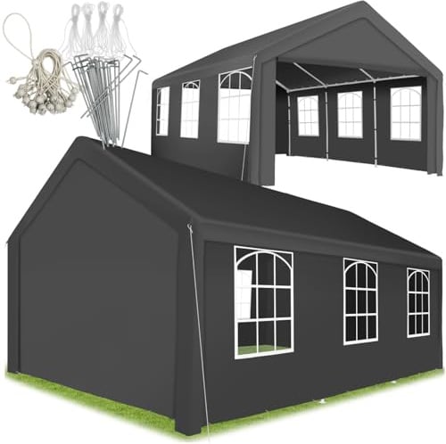 tectake® Pavillon, Partyzelt 4x6 m, 100% wasserdicht, Gartenpavillon mit 4 Seitenwänden, Festzelt mit UV-Schutz, Eventzelt, inkl. Erdnägel und Spannseile, für Festival, Hochzeit, Party - grau