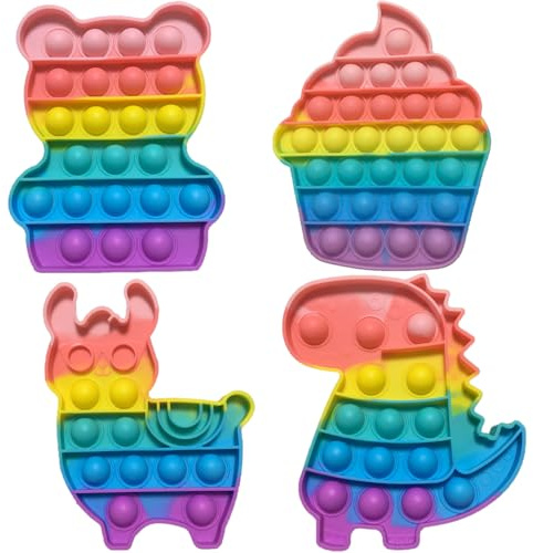 Cuackamily 4PCS Pop Bubble Fidget Toy Set,Relief Angst Autismus Antistress Spielzeug Regenbogen Dinosaurier Alpaka Bär Eiscreme, Sensorisches Fidget Spielzeug,Gastgeschenke für Kinder und Erwachsene
