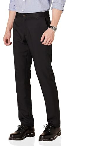 Amazon Essentials Herrenhose, schmale Passform, flache Vorderseite, Schwarz, Größe 36W x 34L