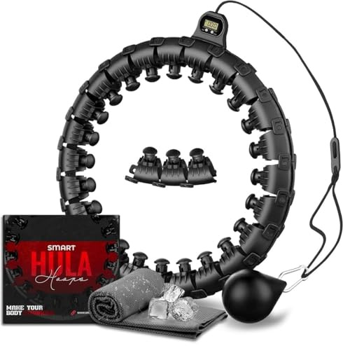 Active 100 Smart Hula Hoop, Gewichteter Hula Hoop, Verstellbarer Fitness-Übungs-Hula-Hoop, 27 abnehmbare Knoten/Glieder, Schwarz